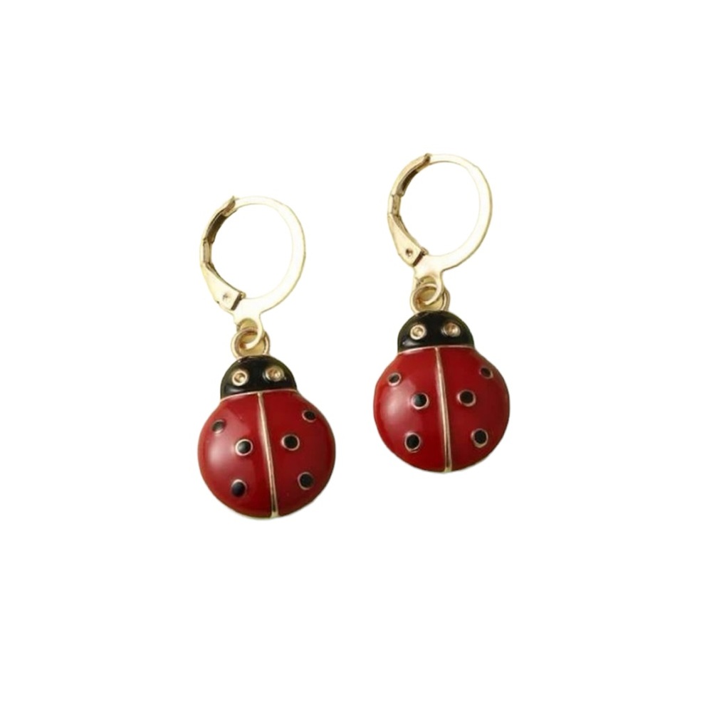 Red Ladybug Drop Earrings - Picture 2 of 8